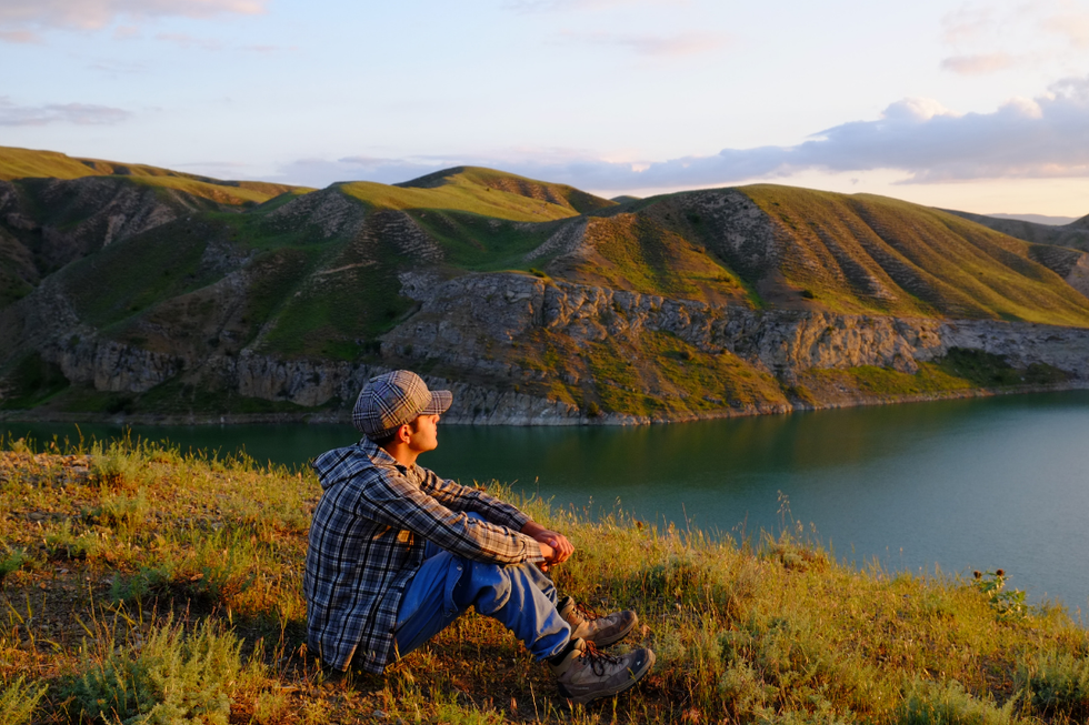 man sitting, contemplation, nature, beauty, spacing out, rest