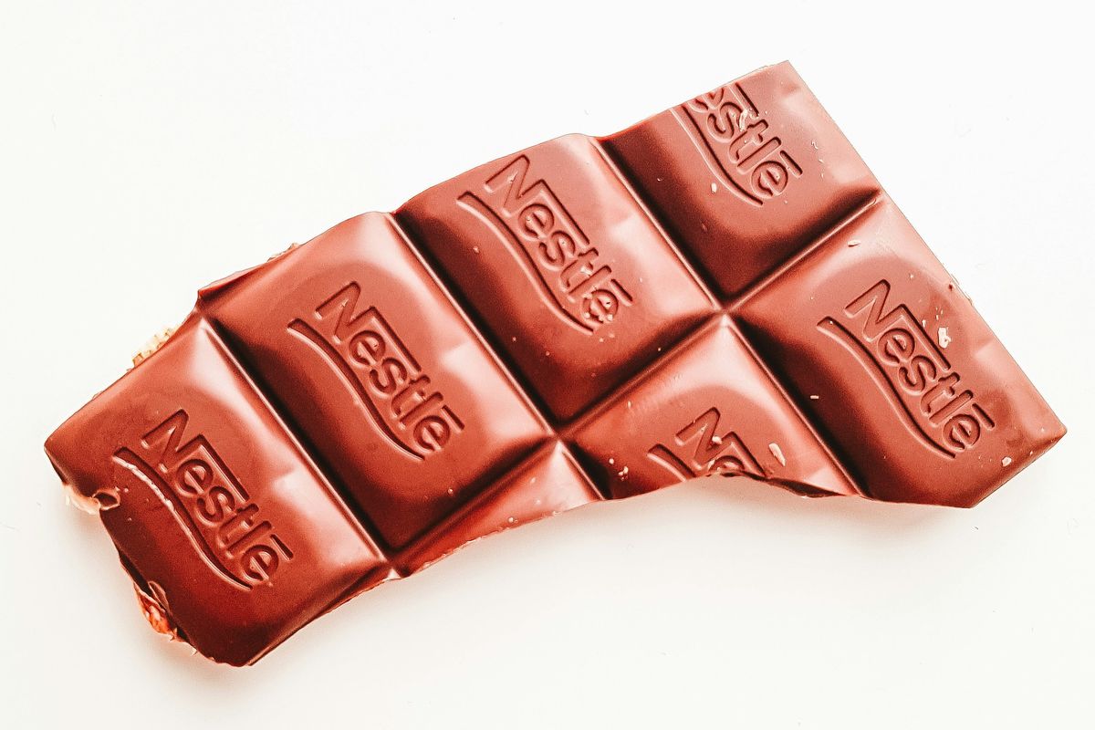 Nestlé chocolate bar on a white background.