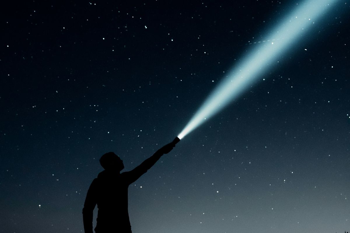 flashlights, stars, moon, searching, space