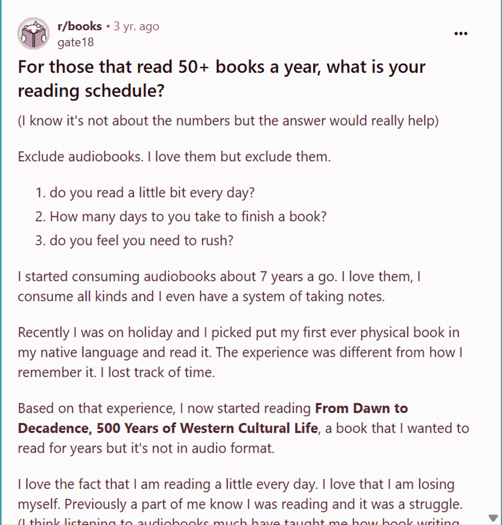 reading, audiobooks, books, reddit, schedule