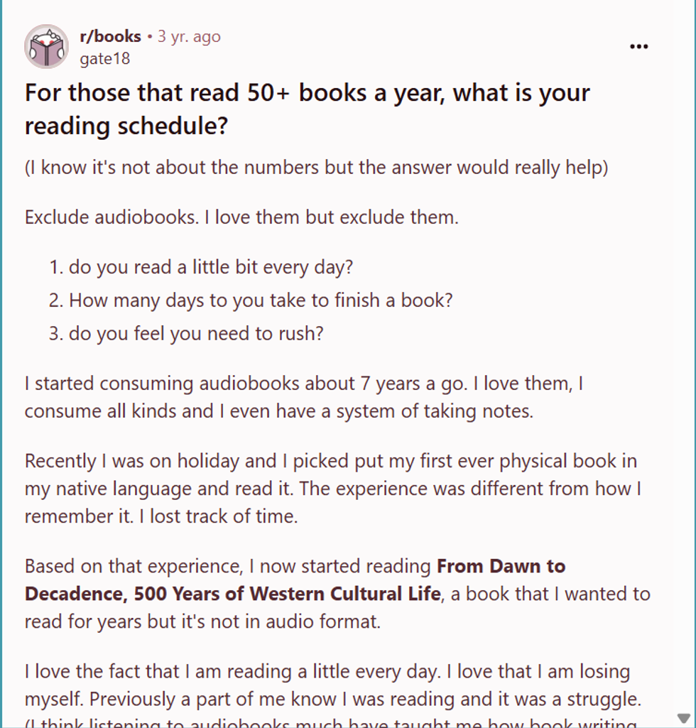 reading, audiobooks, books, reddit, schedule