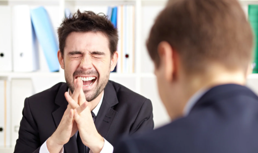 laugh, humor, sense of humor, jokes, men in suits, moment of levity, 