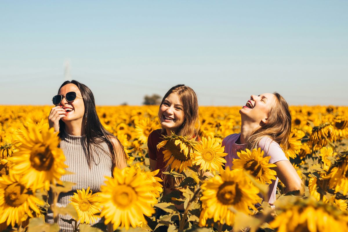 happy, connection, friendship, social interaction, flowers