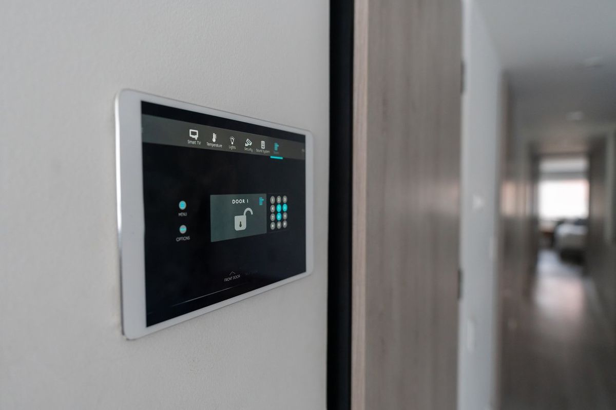 Close-up on an automated security system at a house stock photo