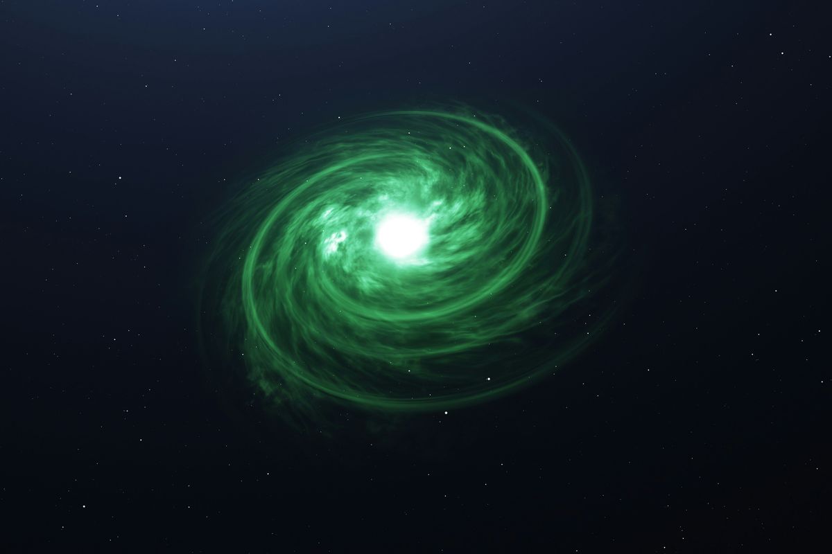 space, supernova, green light, art, cosmos