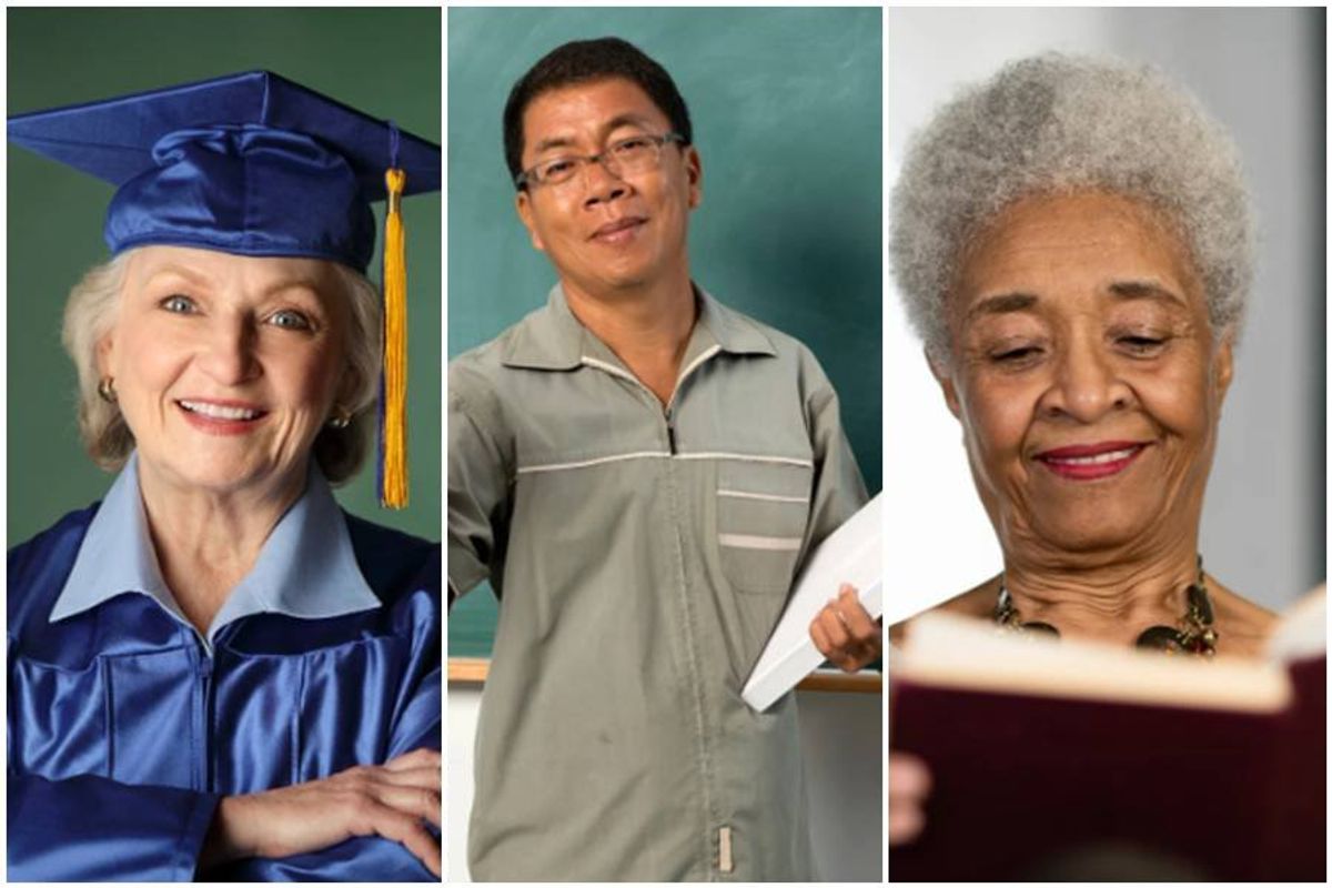 seniors, graduate, teacher, woman reading, cognitive decline, mentally sharp