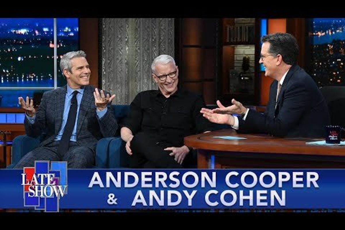 Anderson Cooper, Andy Cohen, Stephen Colbert, childhood stories, laughing fits