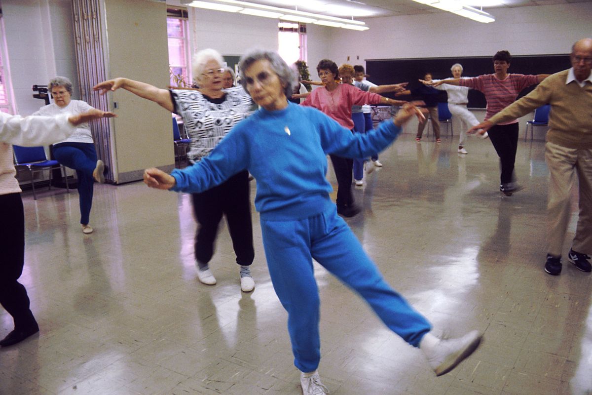 elderly people, exercise, aerobics, health, 100