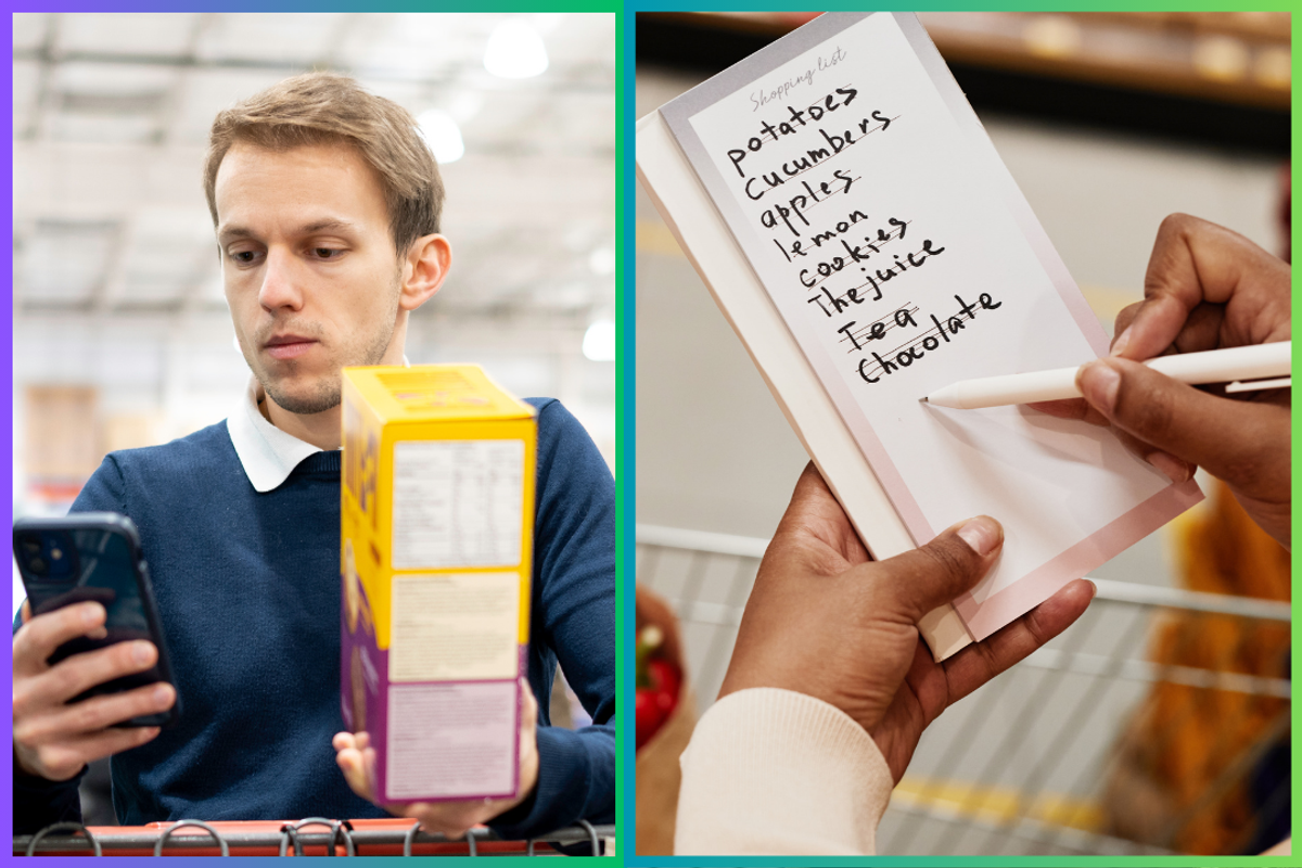 man, woman, grocery, shopping, lists