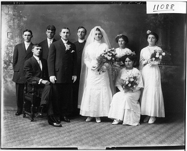 wedding party photo, wedding, old weddings, black and white, serious photos, no smiles