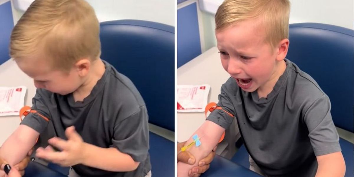5-year-old getting blood drawn psyches himself up through tears with the best pep talk