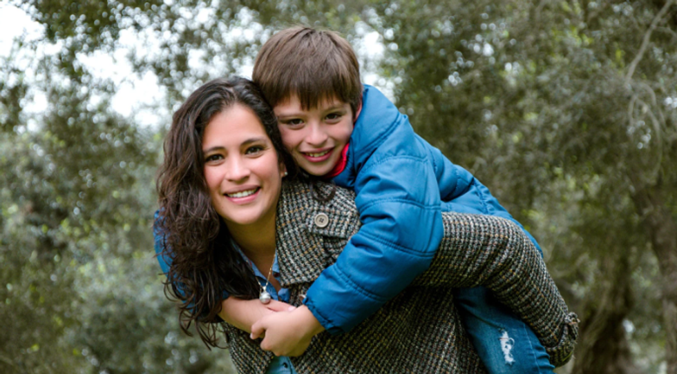 mom and son, kids, parents, camily, forest, trees, happy family
