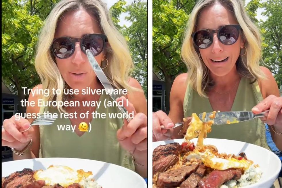 Europeans playfully roast an American woman for her 'primitive' fork and knife skills