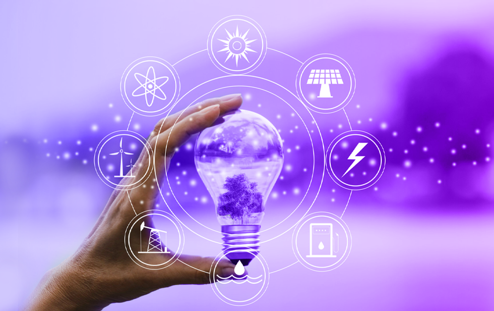 Photo of smart light and icons of smart devices surrounding it