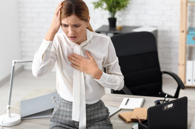 anxiety attack, panic attack, work, distressed woman, stressed woman, mental illness