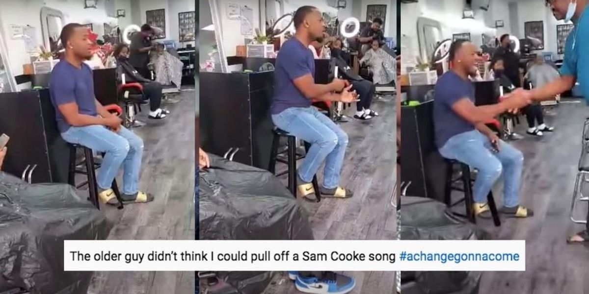 No one at the barbershop believed this guy could cover Sam Cooke. Then he started singing.