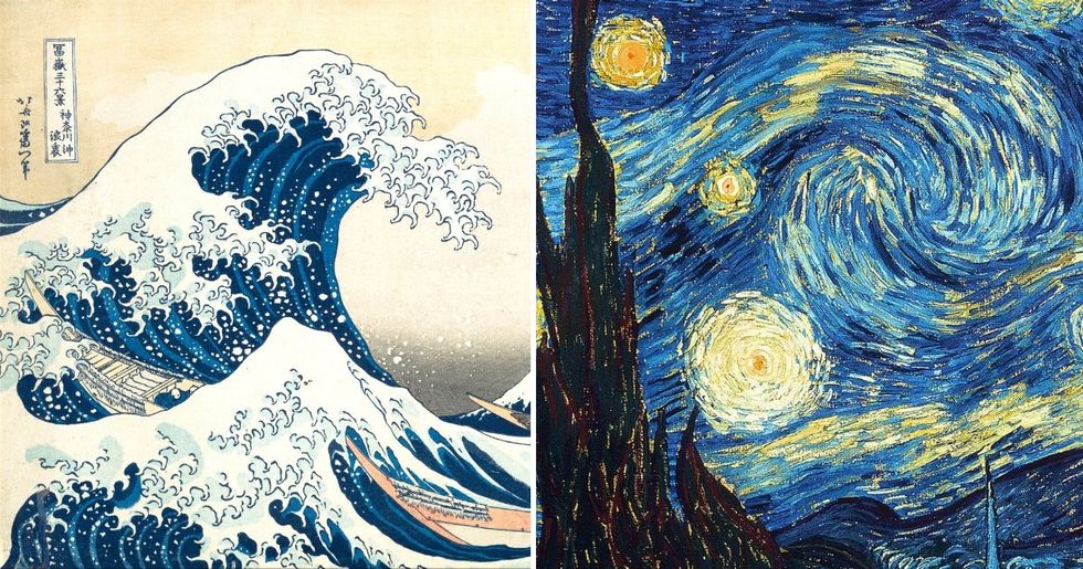 the great wave, japanes painting, kanagawa, hakusai, van gogh, the starry night