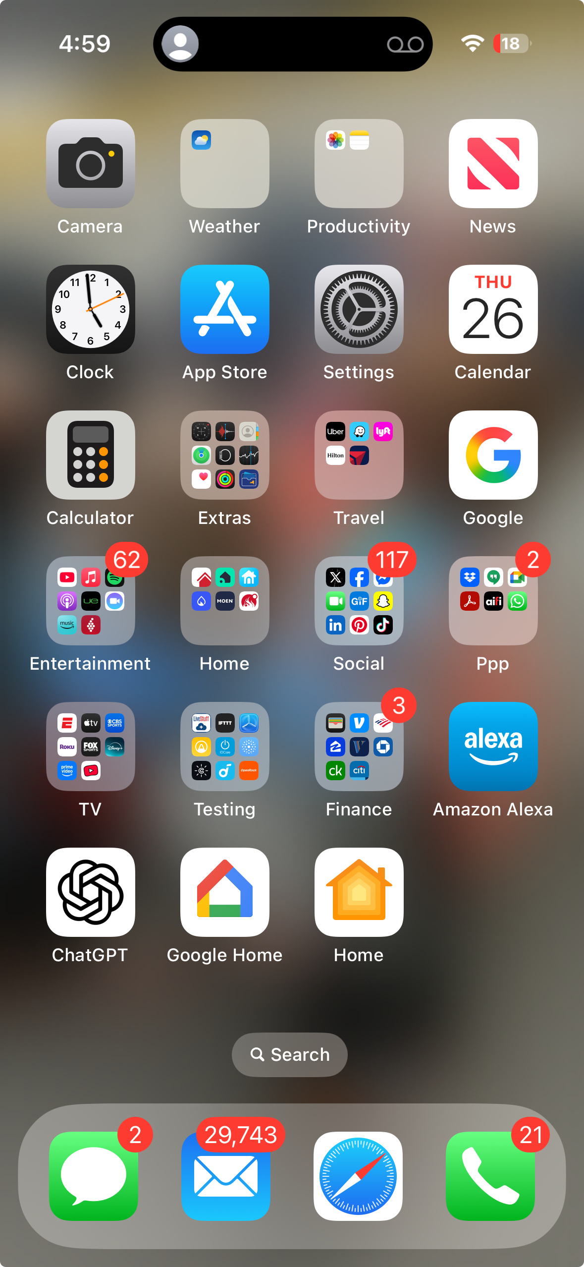 photo of iphone home screen showing apps to google home, alexa, apple homekit, chatgpt and other apps.