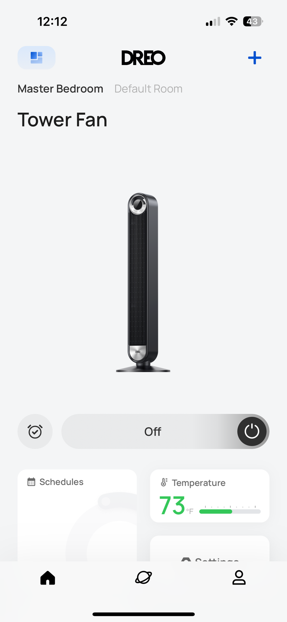 home page of Dreo app for Dreo Smart Tower Fan (Cruiser Pro T2S - 2nd Gen)