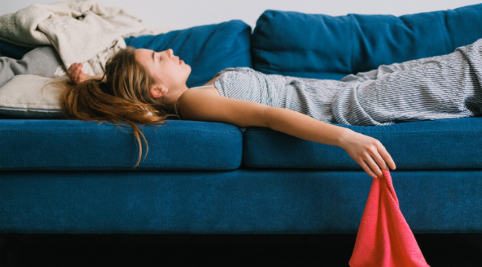tired, exhausted, wicker chair, psychology, tired woman,