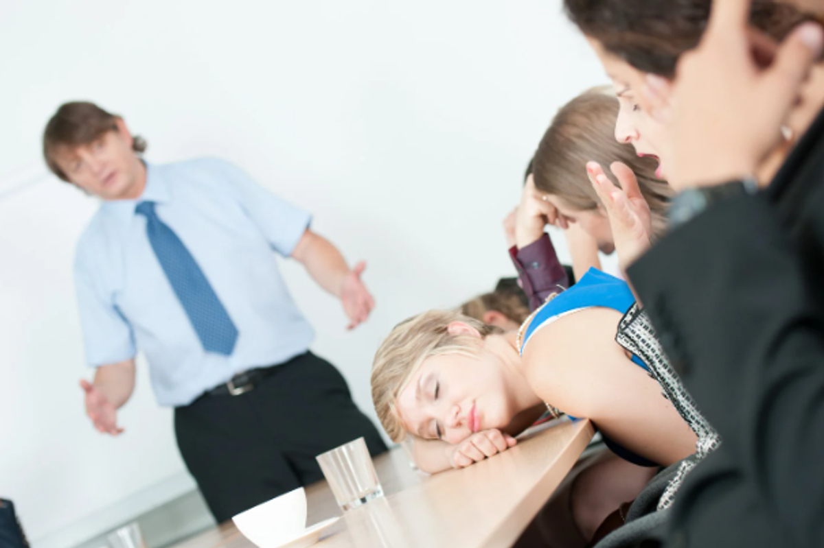 meeting, boring meeting, talk too much, sleeping woman, bored business meeting