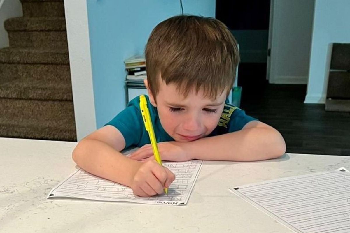 crying child, homework, first grade, school, elementary school, young boy