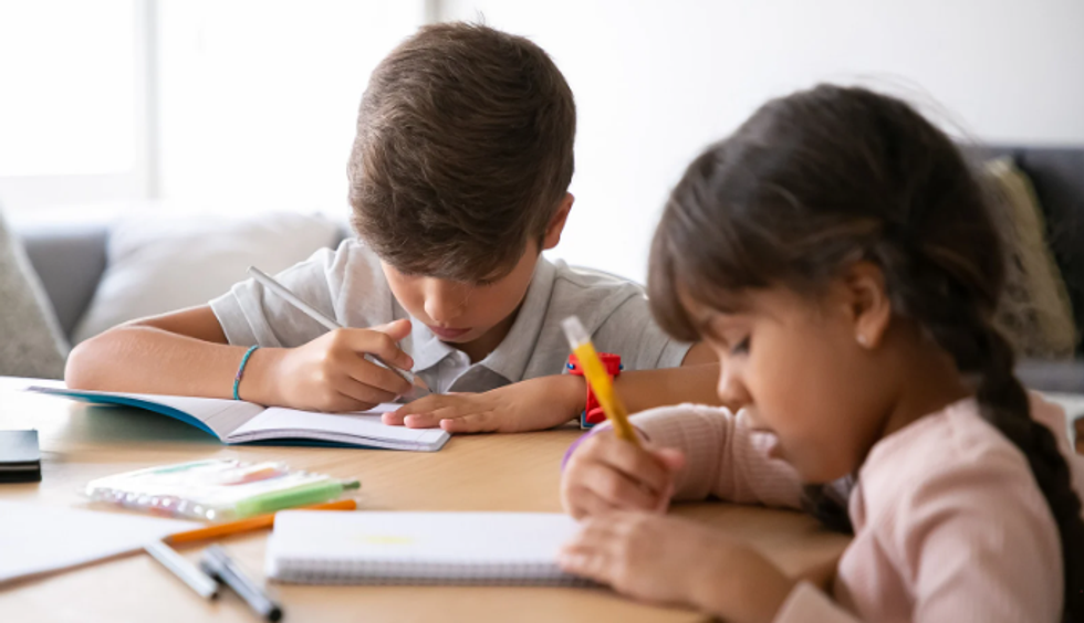 homework, students, elementary school kids, pens, pencils,