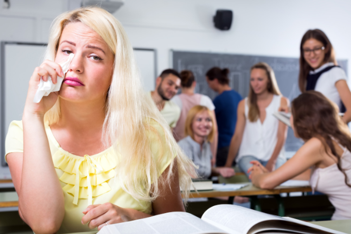 outcast, fringe friend, sad woman, high school kids, left out