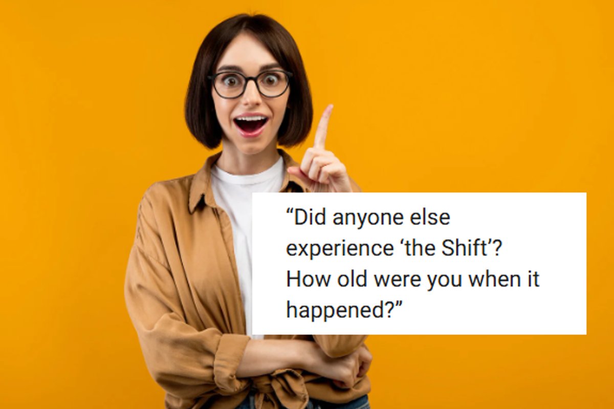 aging, millennials, the shift, 30s, woman pointing upwards,