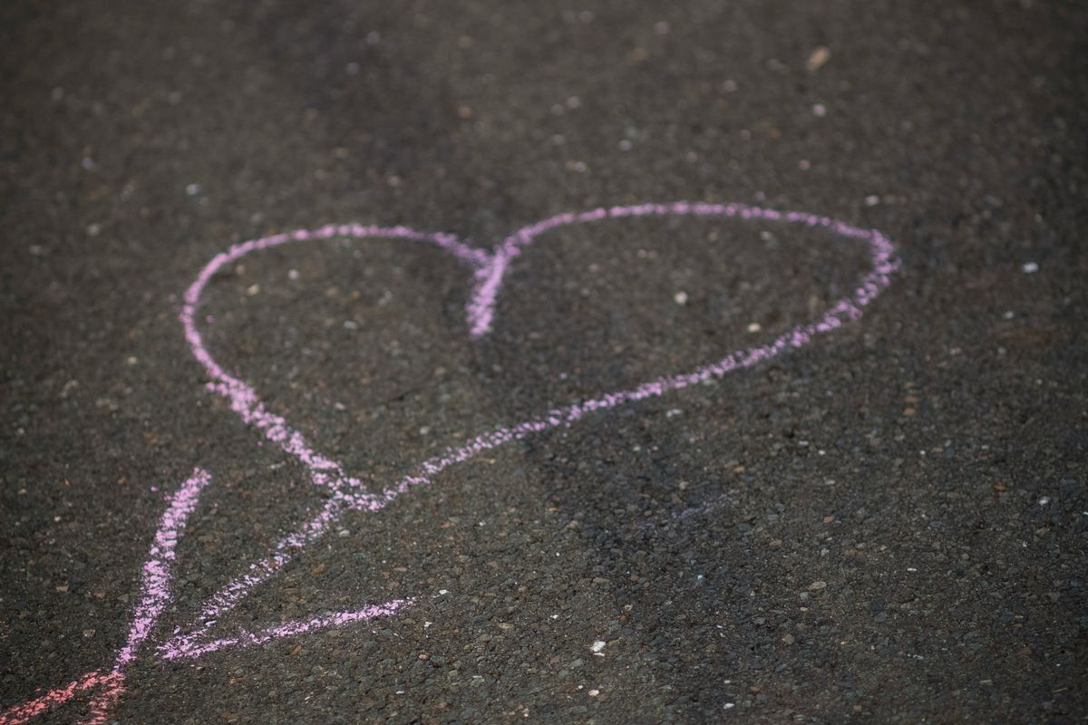 playground, chalk drawing, heart, kids, love