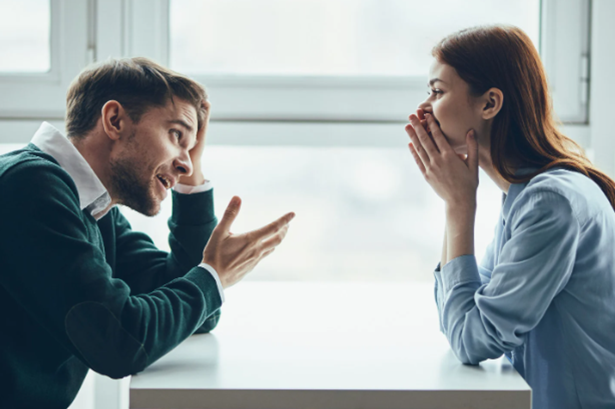 conversation, man and woman, woman laughing, attention, listening, smiles,