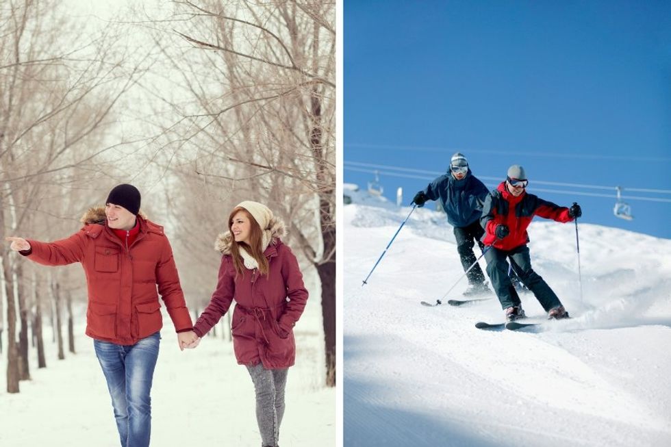 walking, skiing, outside, outdoors, outdoor activity