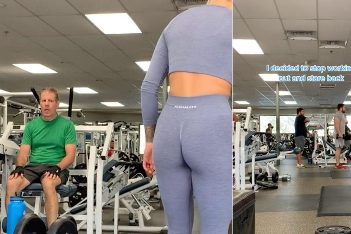 viral tiktok creepy man stares at workout, gym harassment, gym etiquette
