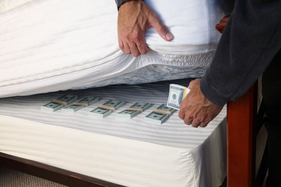 cash, money, stash of cash, money under mattress, savings