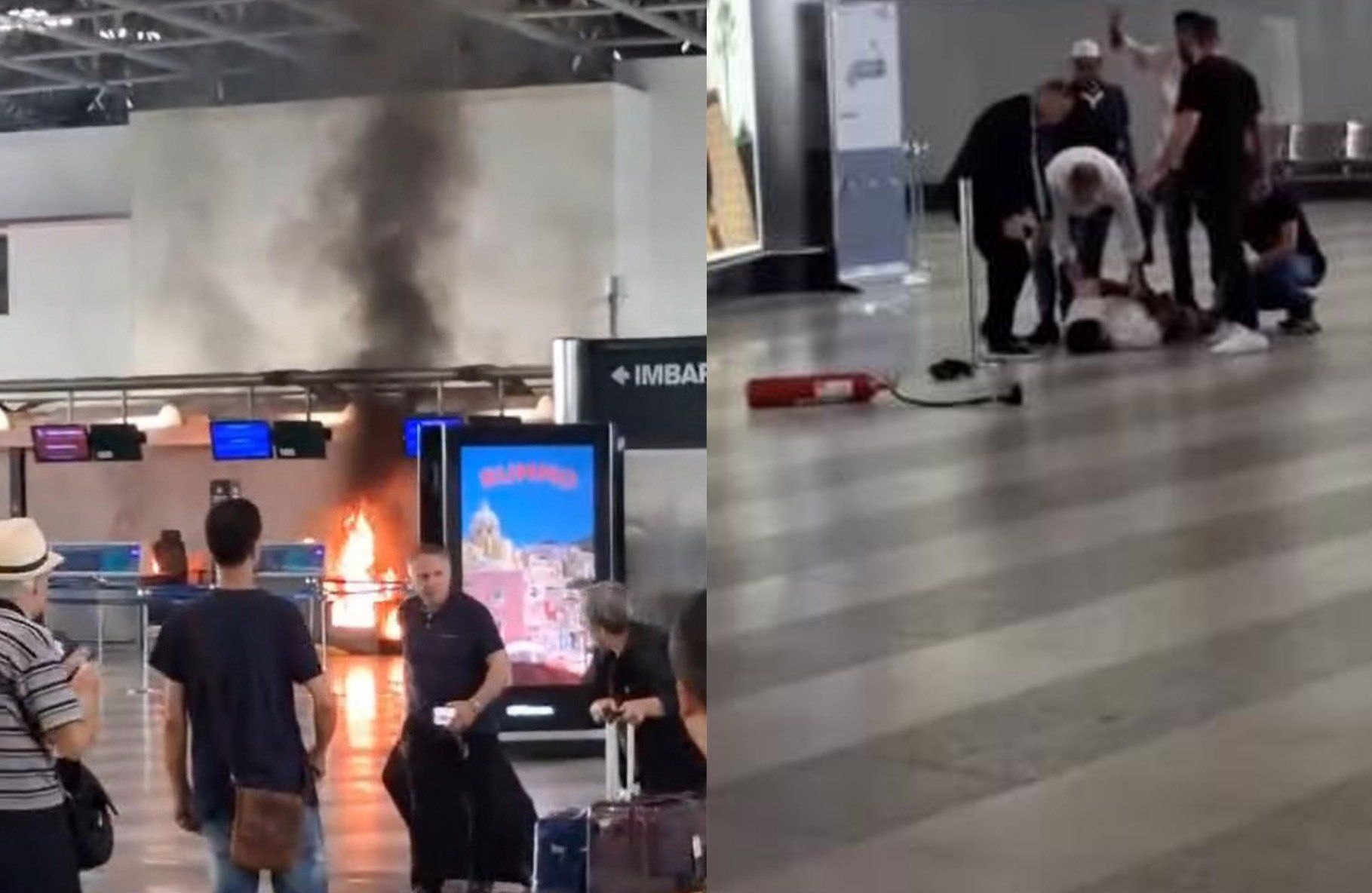 Appicca il fuoco al terminal e dà martellate ovunque. Maliano fermato a Malpensa
