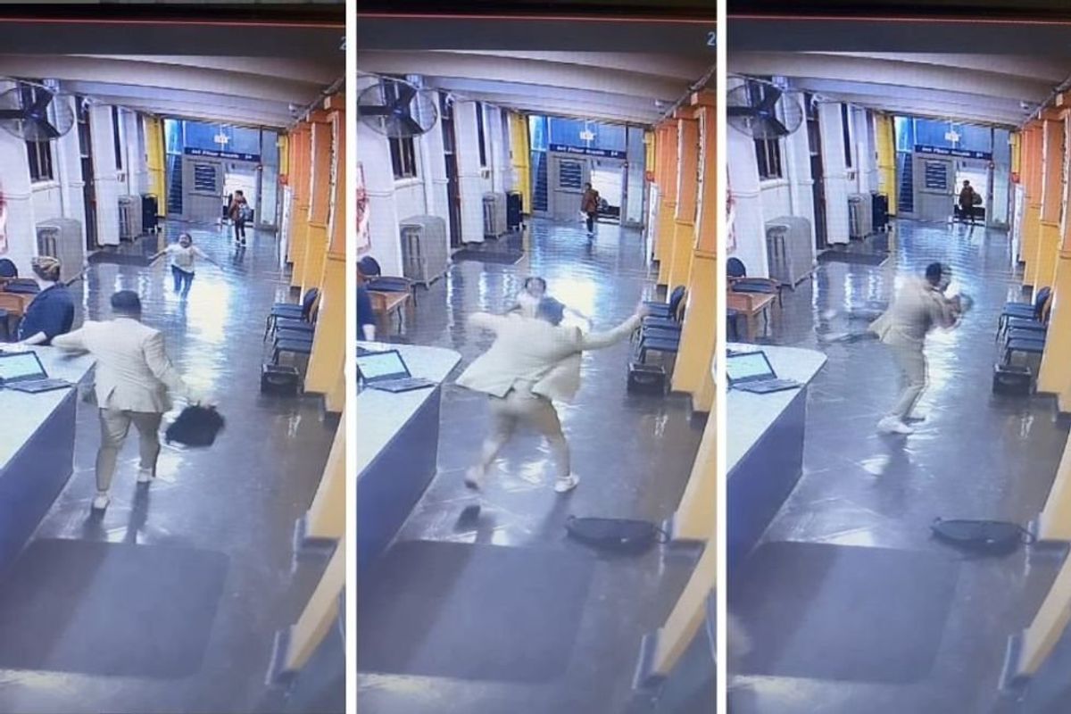 assistant principal, student, birthday, joy, celebration, school, security footage