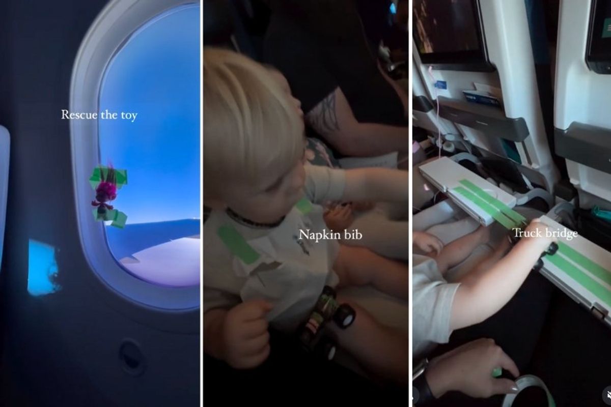 painter's tape, parenting hack, traveling with babies, traveling with toddlers, flying with kids