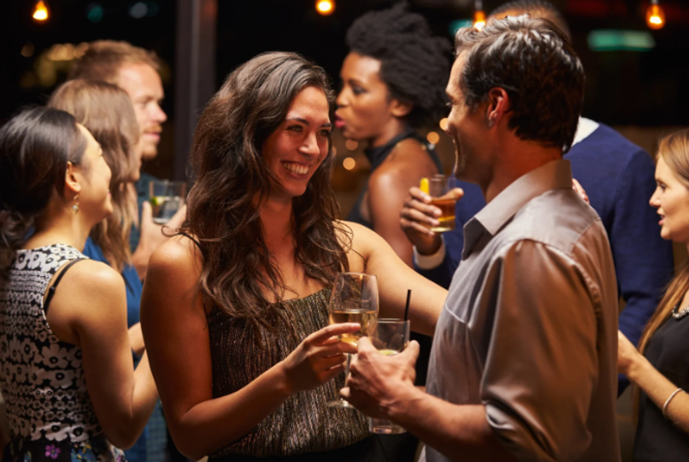 drinks, attraction, first impression, smiling woman, charming man, bar
