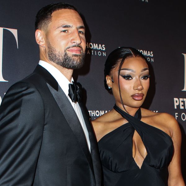 Klay Thompson and girlfriend Megan Thee Stallion (Megan Jovon Ruth Pete) wearing Off-White arrive at the Inaugural Megan Thee Stallion's Pete And Thomas Foundation Gala held at Gotham Hall at The Haier Building in Manhattan, New York City, New York, United States.