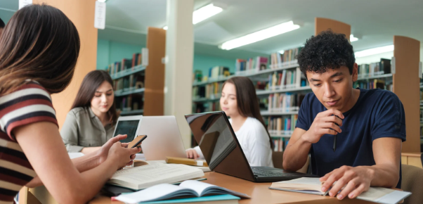 students in library, library studying, college students, university students, study hall