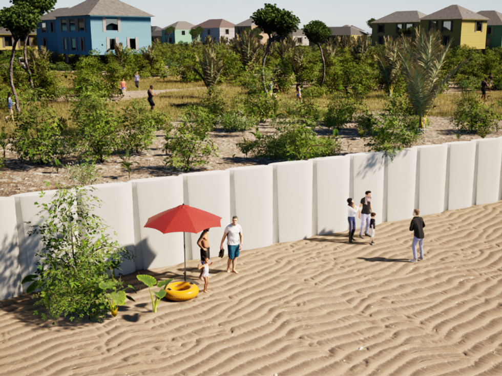 wind turbine recycled for Gulf Coast seawall.