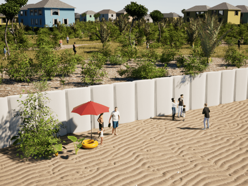 wind turbine recycled for Gulf Coast seawall.