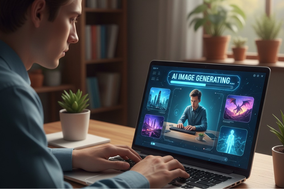 a man on a computer at a desk