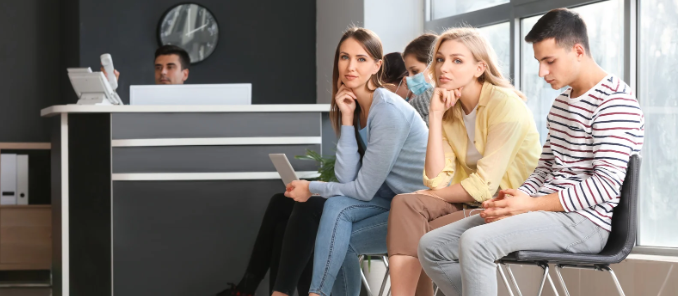 bored, impatient, anxiety, anger, waiting, line, women in line