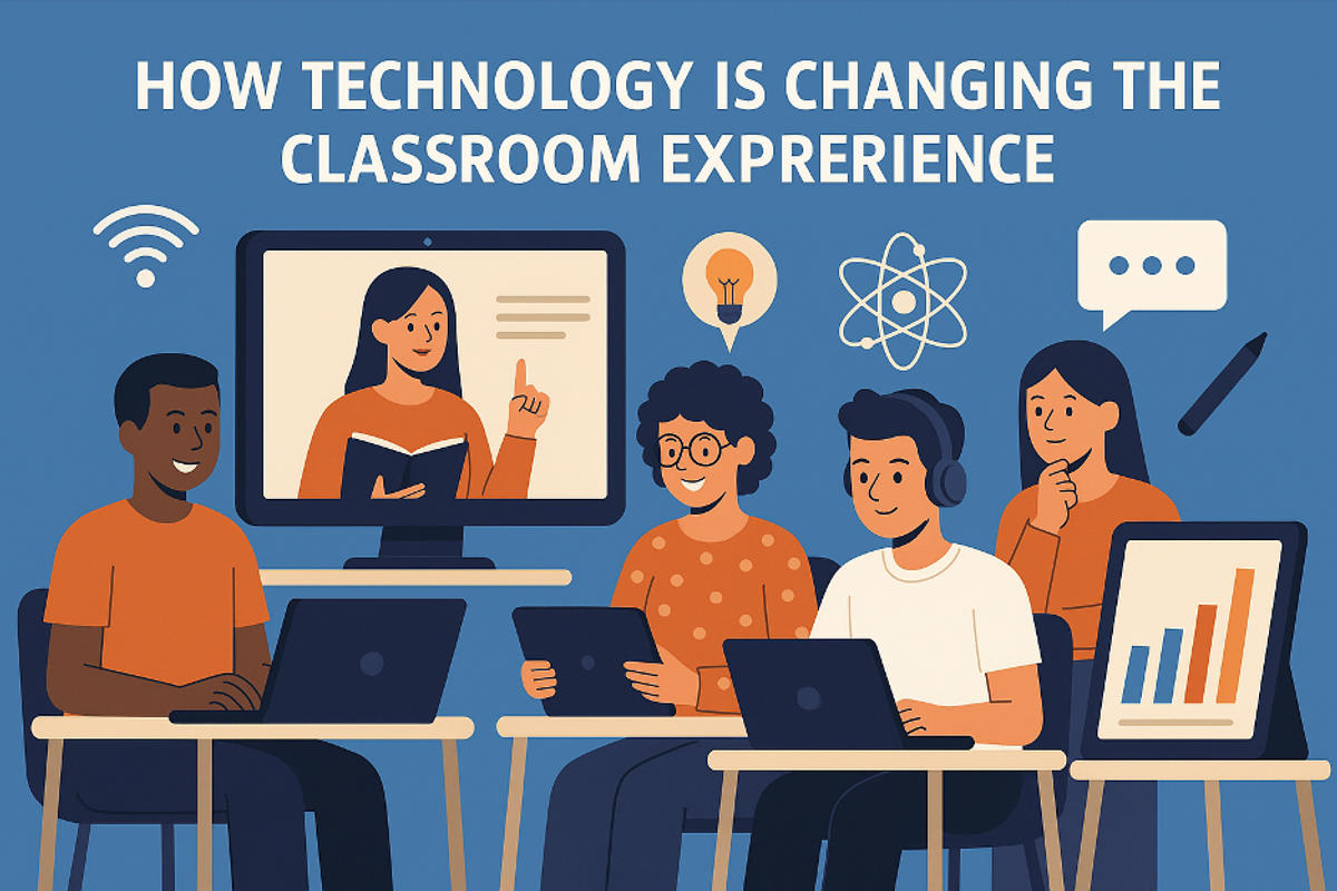 illustration of kids in a classroom with teleteaching.