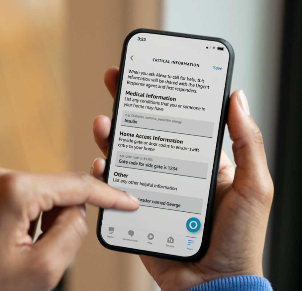 a photo of smartphone showing critical notifications from Alexa Emergency Assist