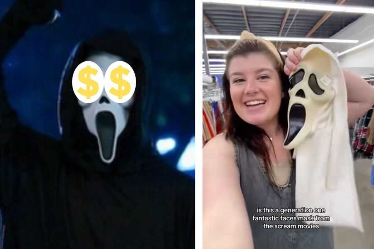 thrifting, goodwill, scream, scream mask, ghostface, ghostface mask, thrifted halloween costume, halloween, halloween costume, last minute halloween costume