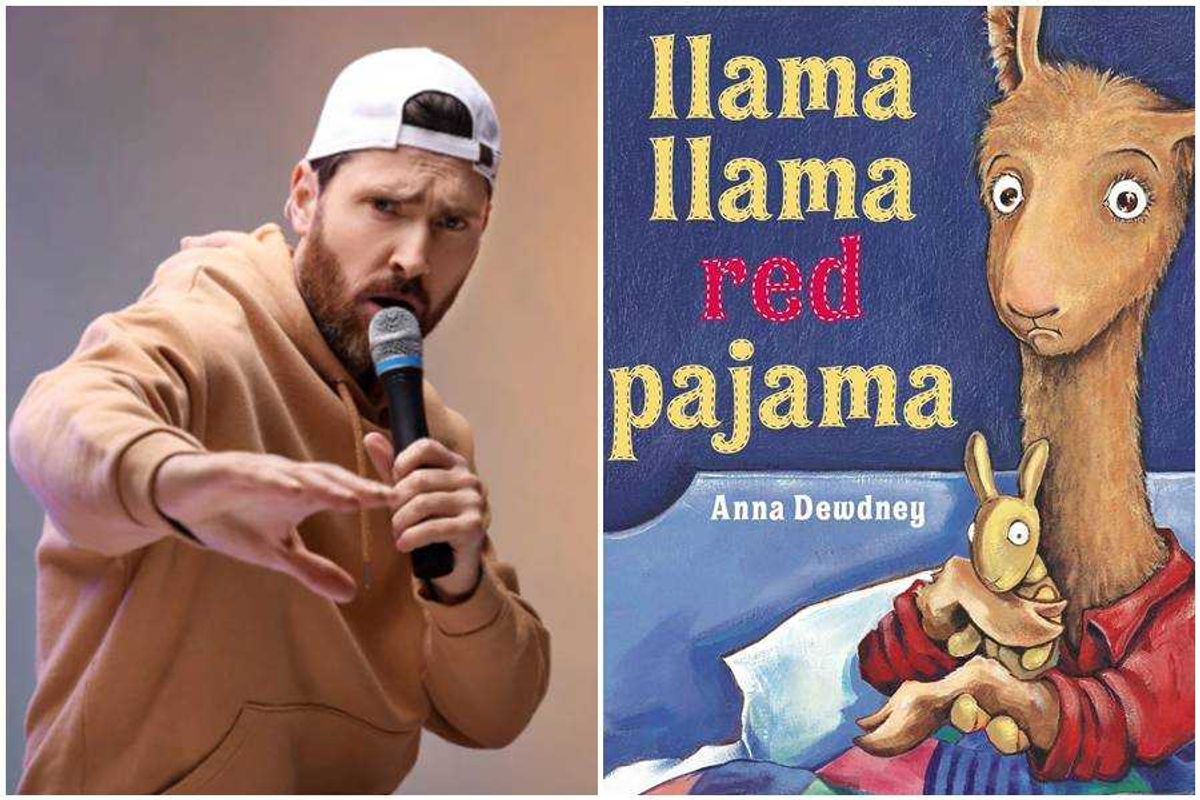 llama llama red pajama, children's book, man rapping, dad rapping, music,