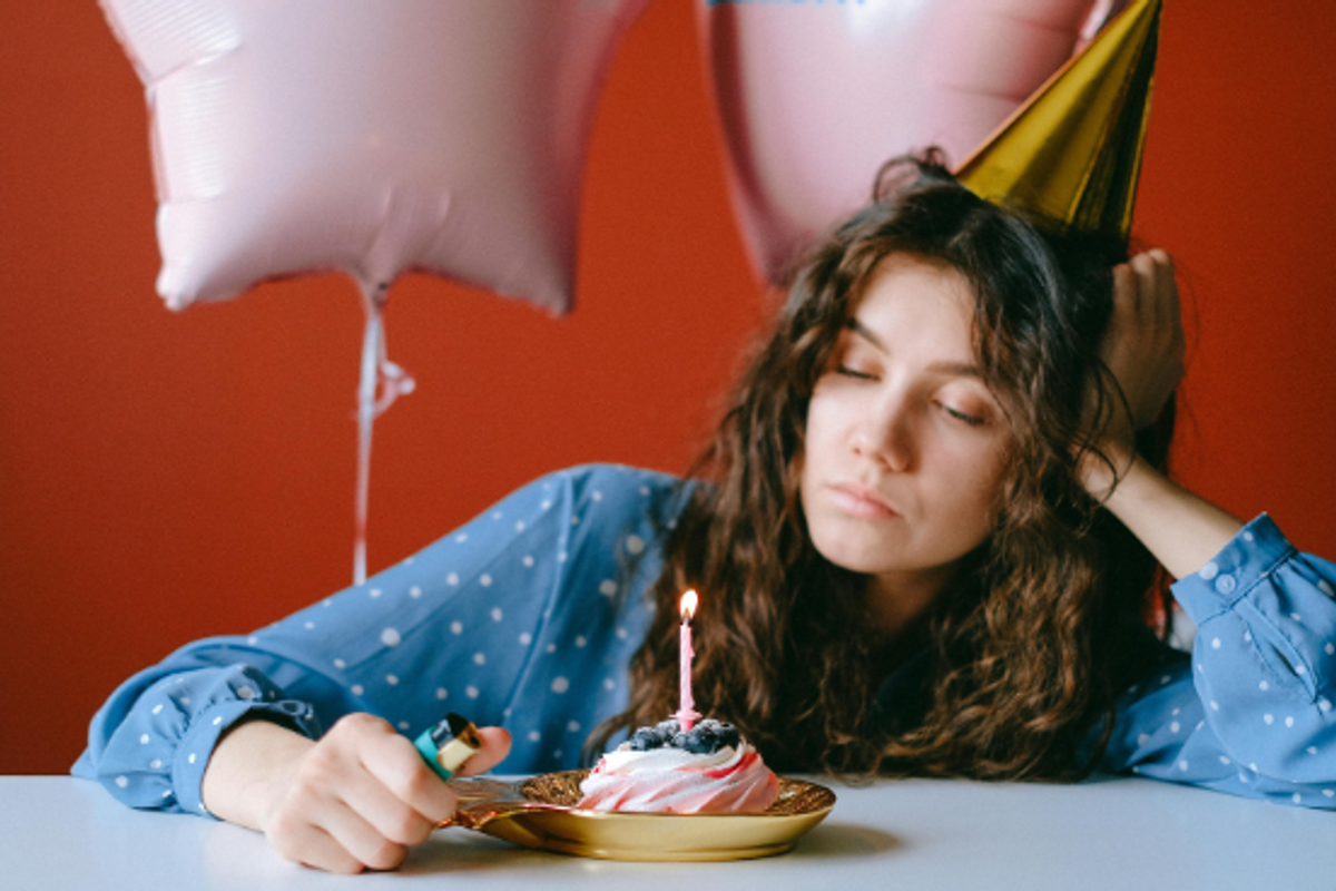 birthday, birthday cake, sad birthday, sad woman, alone birthday