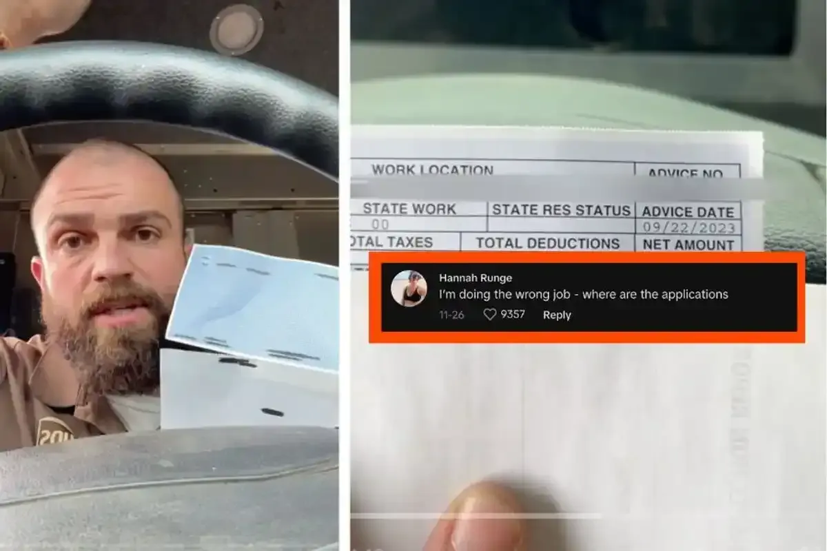 screenshot of a man holding a check; close up of a check with blurred information